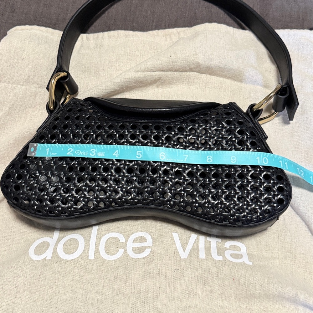 Dolce Vita Black Woven Shoulder Bag with Top Handle - Picture 2 of 11